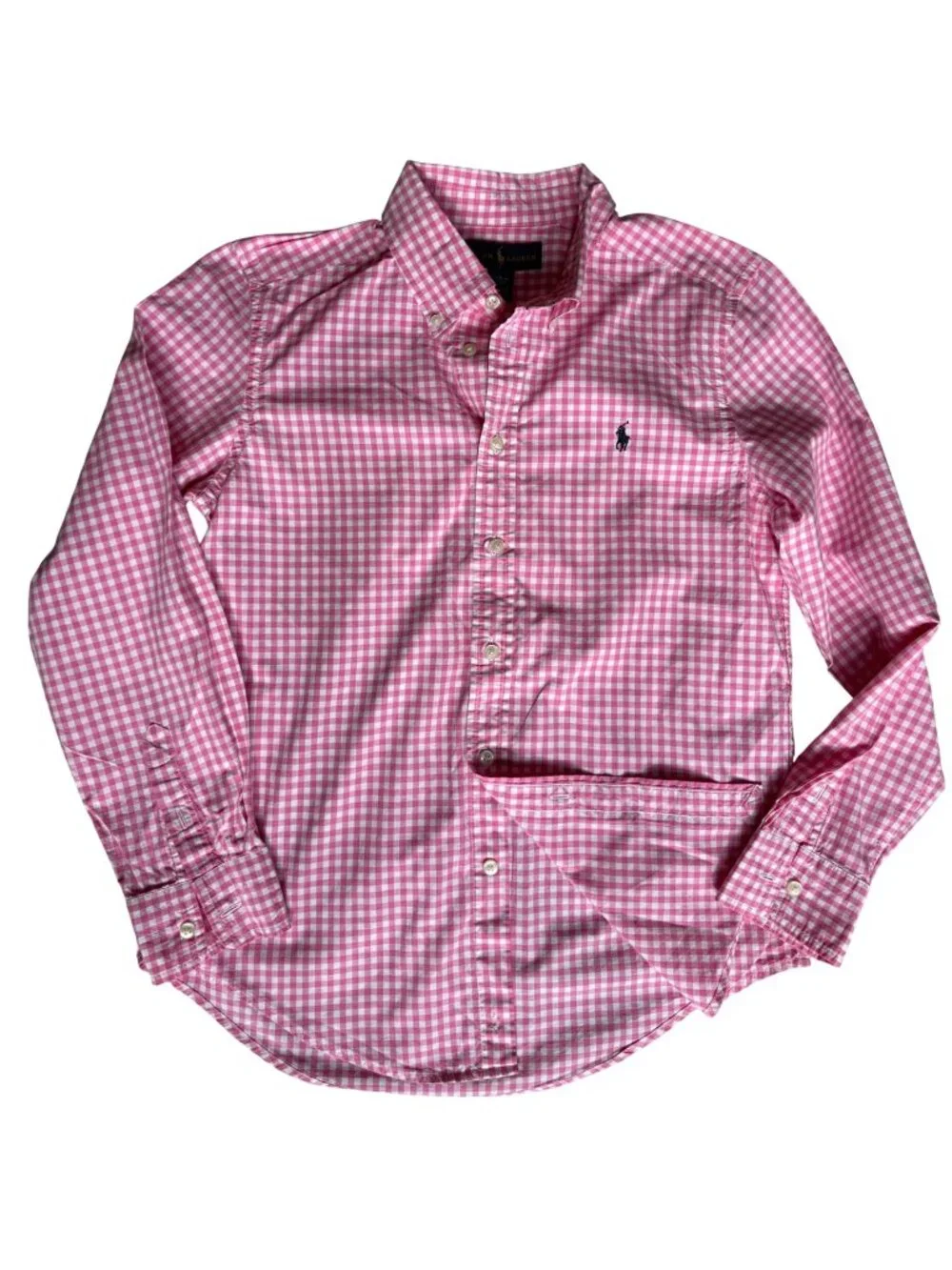 Ralph Lauren Blue Label Boys Shirt Size L / 14 Pink White Gingham LS Button Down